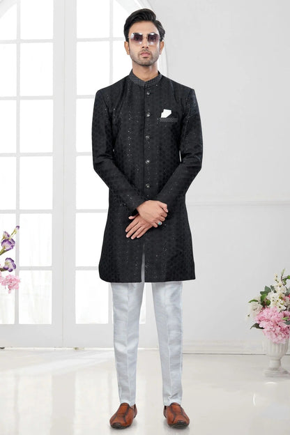Black Colour Silk Dupion Sherwani SH1040622