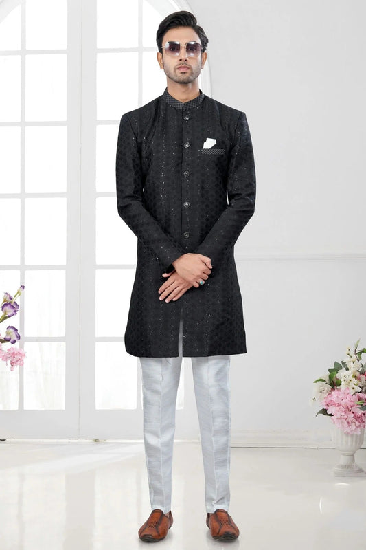 Black Colour Silk Dupion Sherwani SH1040622