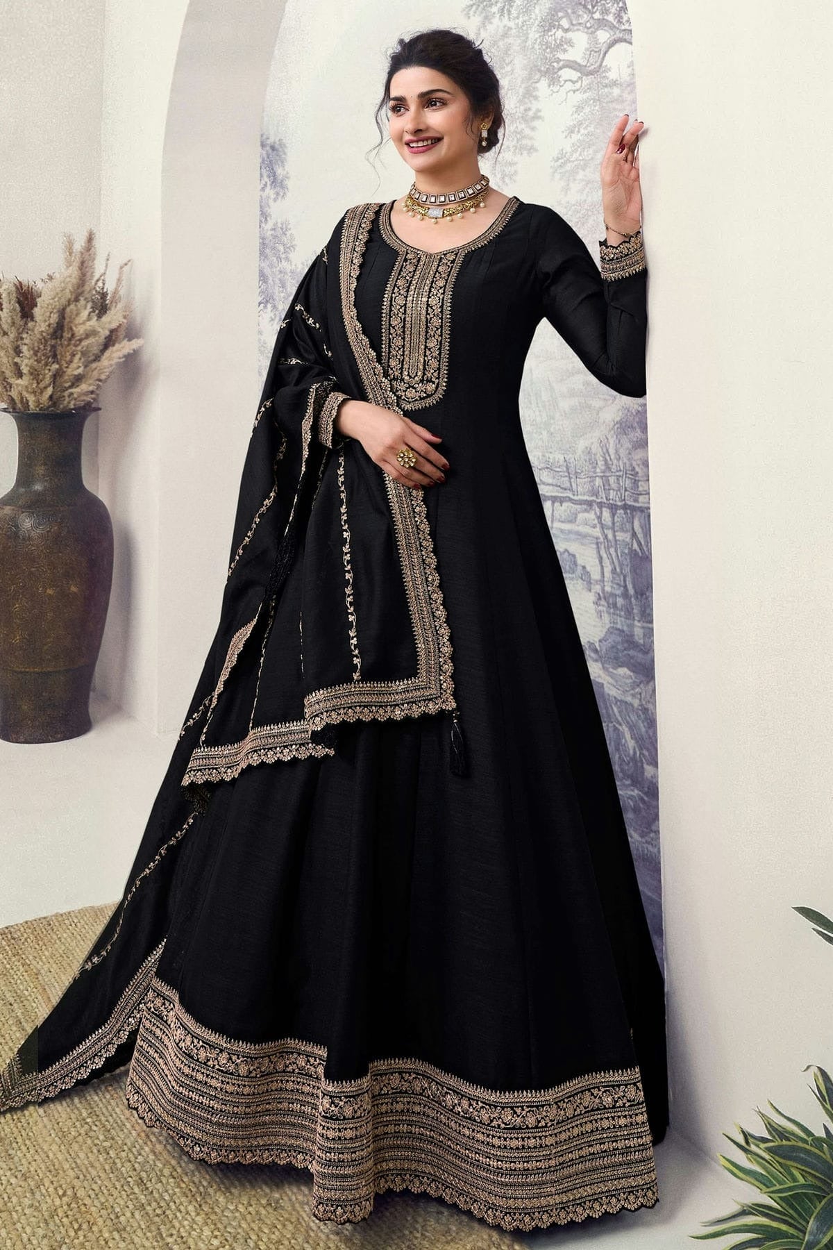Black Colour Silk Georgette Anarkali Suit SM1110668