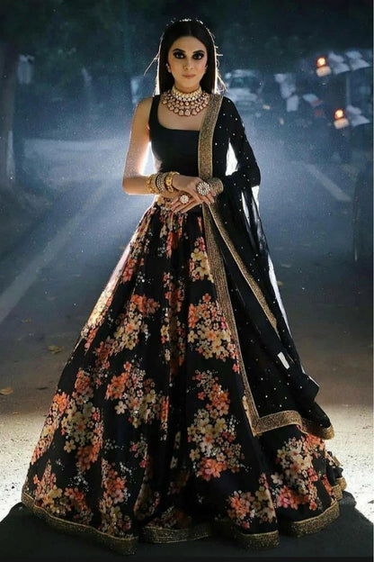 Black Colour Silk Lehenga Choli LC1020088