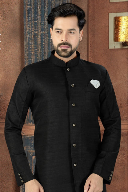 Black Colour Silk Party Wear Sherwani SH1040238 A