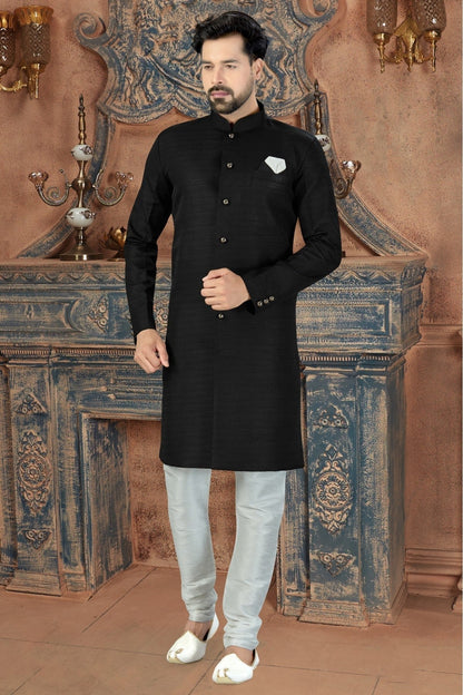 Black Colour Silk Party Wear Sherwani SH1040238