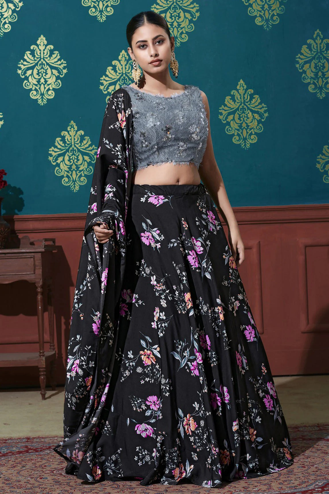 Black Colour Silk Printed Lehenga Choli LC1150075 A