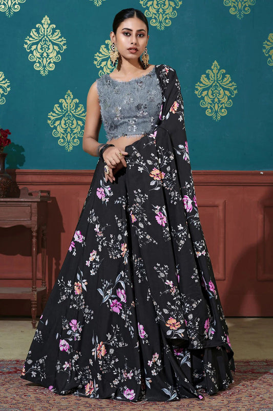 Black Colour Silk Printed Lehenga Choli LC1150075