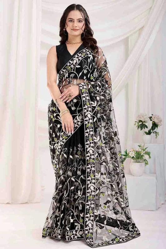 Black Colour Soft Net Designer Saree SD1112858