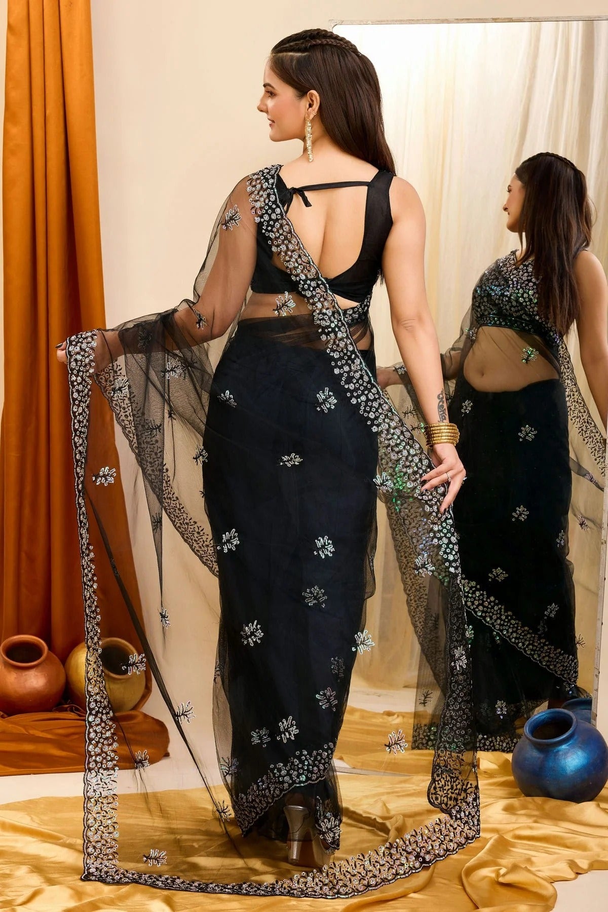 Black Colour Soft Net Saree SD1110409 A