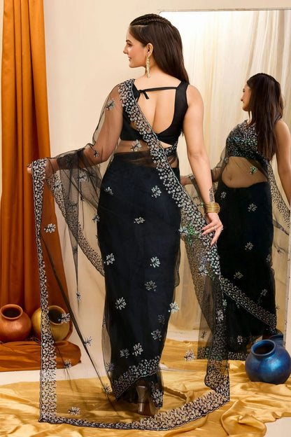 Black Colour Soft Net Saree SD1110409 A