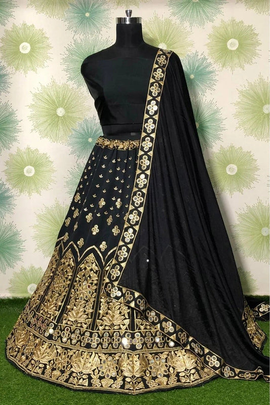 Black Colour Taffeta Silk Lehenga Choli LC1020114