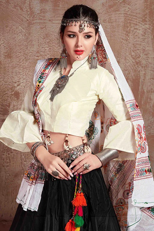 Black Colour Taffeta Silk Navratri Lehenga Choli LC1240080 A