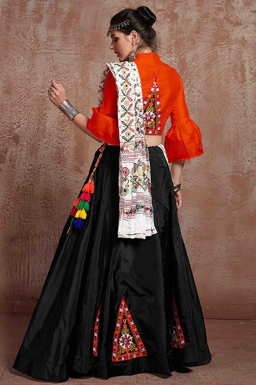 Black Colour Taffeta Silk Navratri Lehenga Choli LC1240084 A