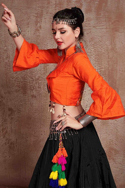 Black Colour Taffeta Silk Navratri Lehenga Choli LC1240084 B