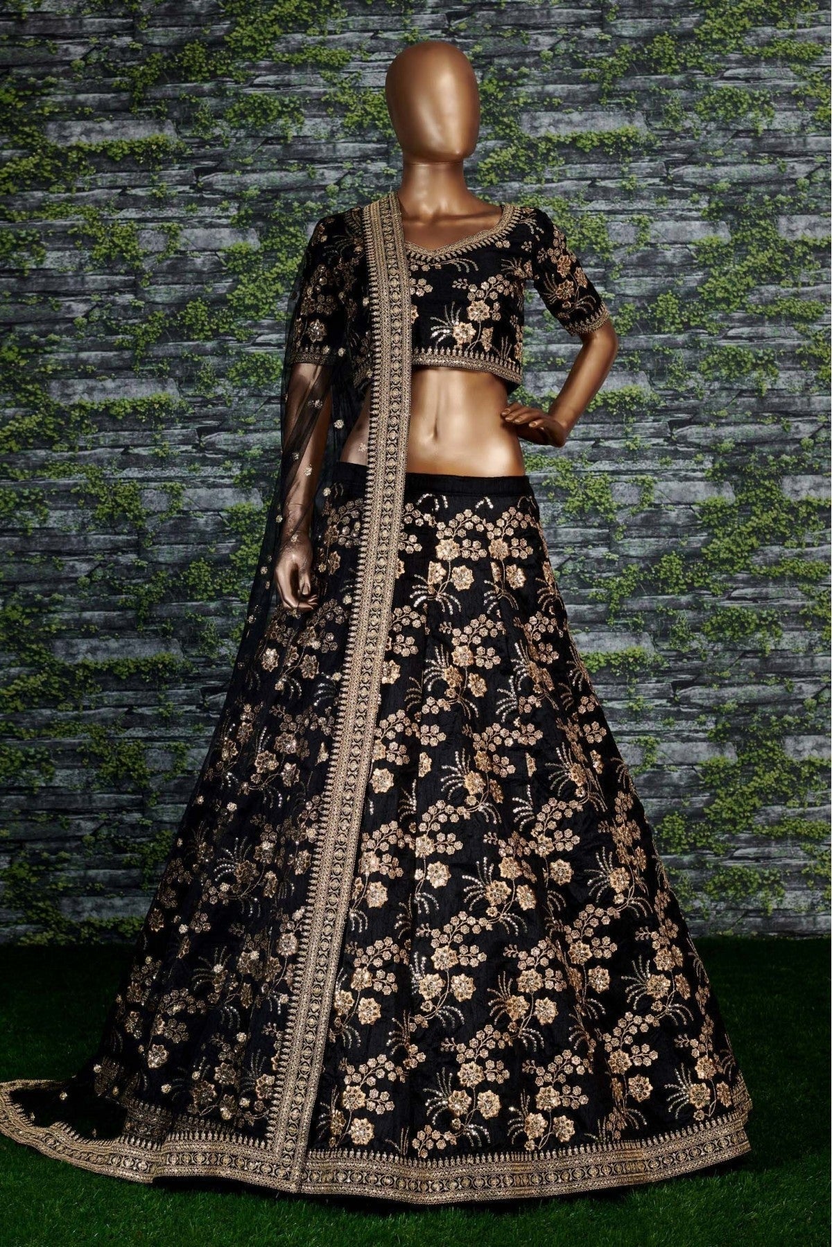 Black Colour Thai Silk Lehenga Choli LC1010057 A