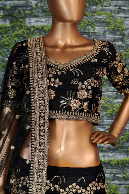 Black Colour Thai Silk Lehenga Choli LC1010057 C