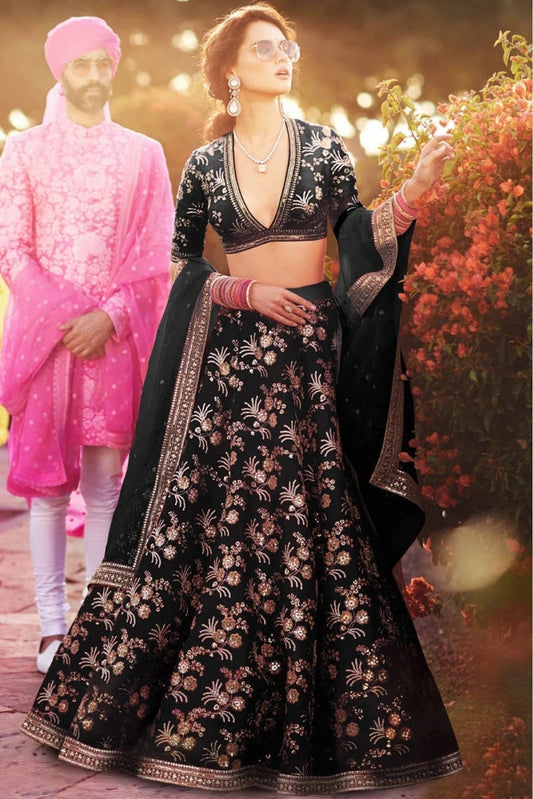 Black Colour Thai Silk Lehenga Choli LC1010057