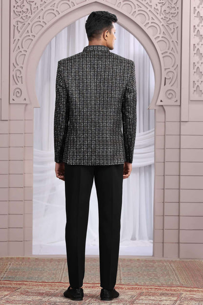 Black Colour Thread Work Embroidery Art Silk 3 Pcs Jacket Jodhpuri