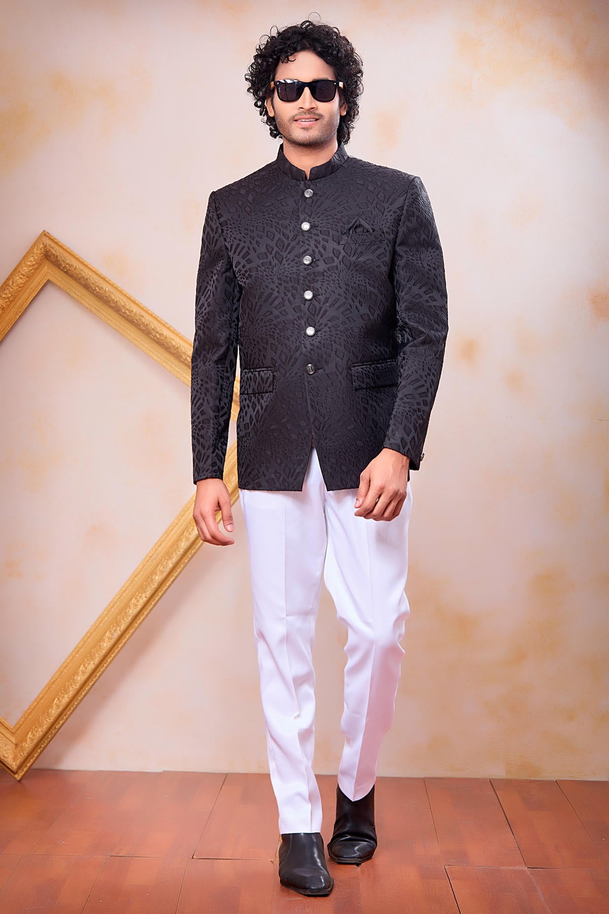 Black Colour Thread Work Embroidery Imported Fabric Jodhpuri