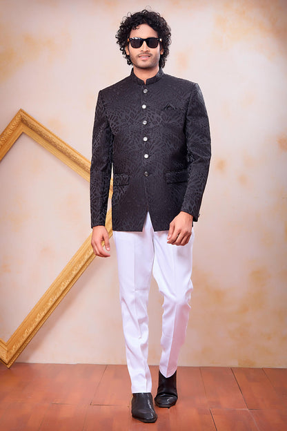 Black Colour Thread Work Embroidery Imported Fabric Jodhpuri