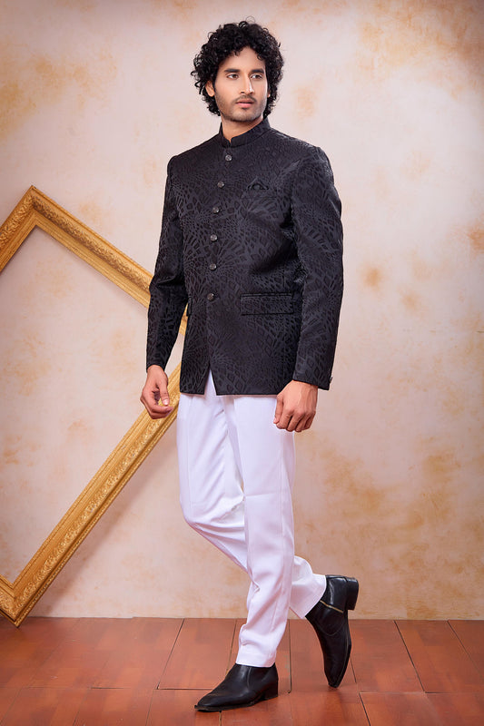 Black Colour Thread Work Embroidery Imported Fabric Jodhpuri