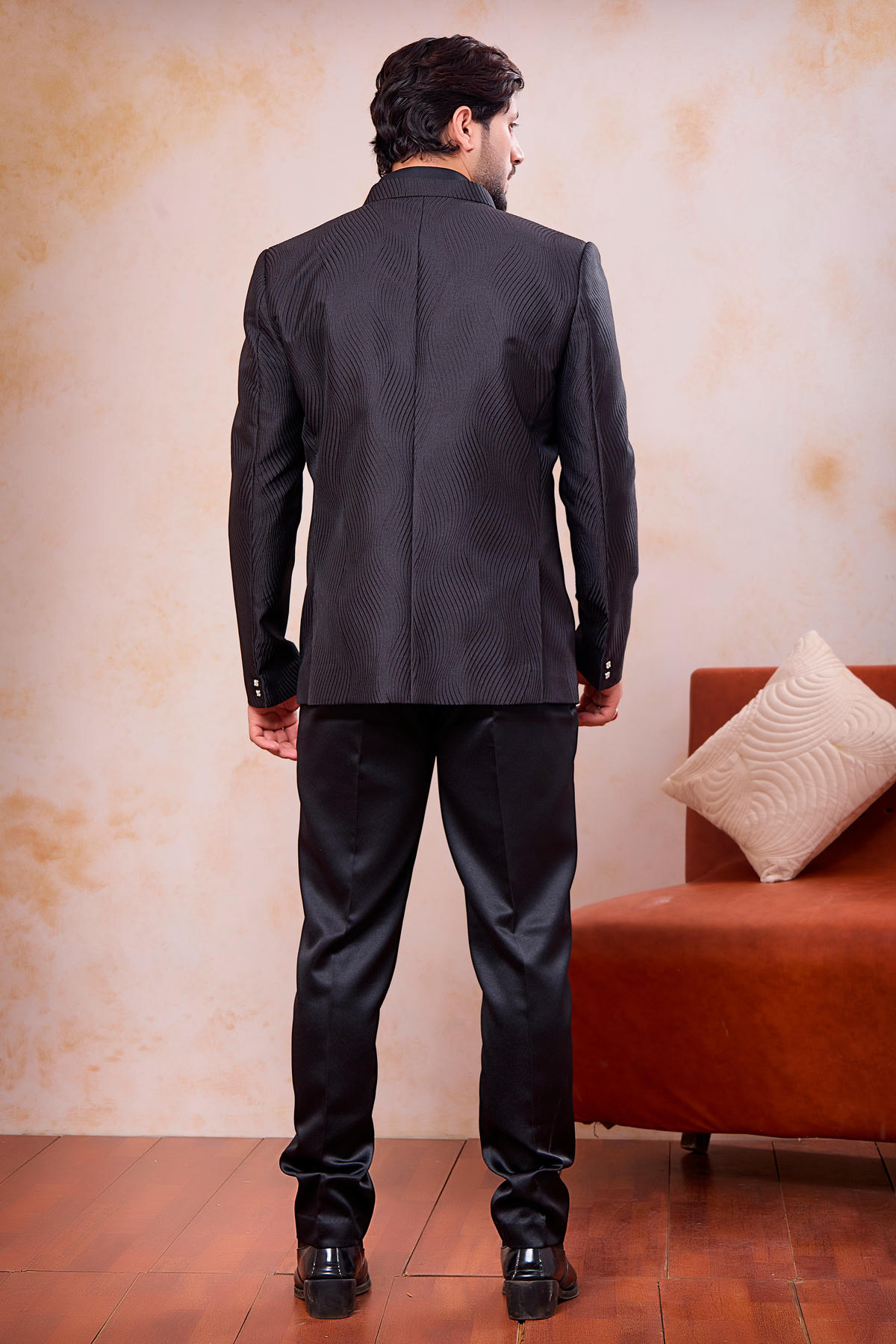 Black Colour Thread Work Embroidery Jacquard Jodhpuri