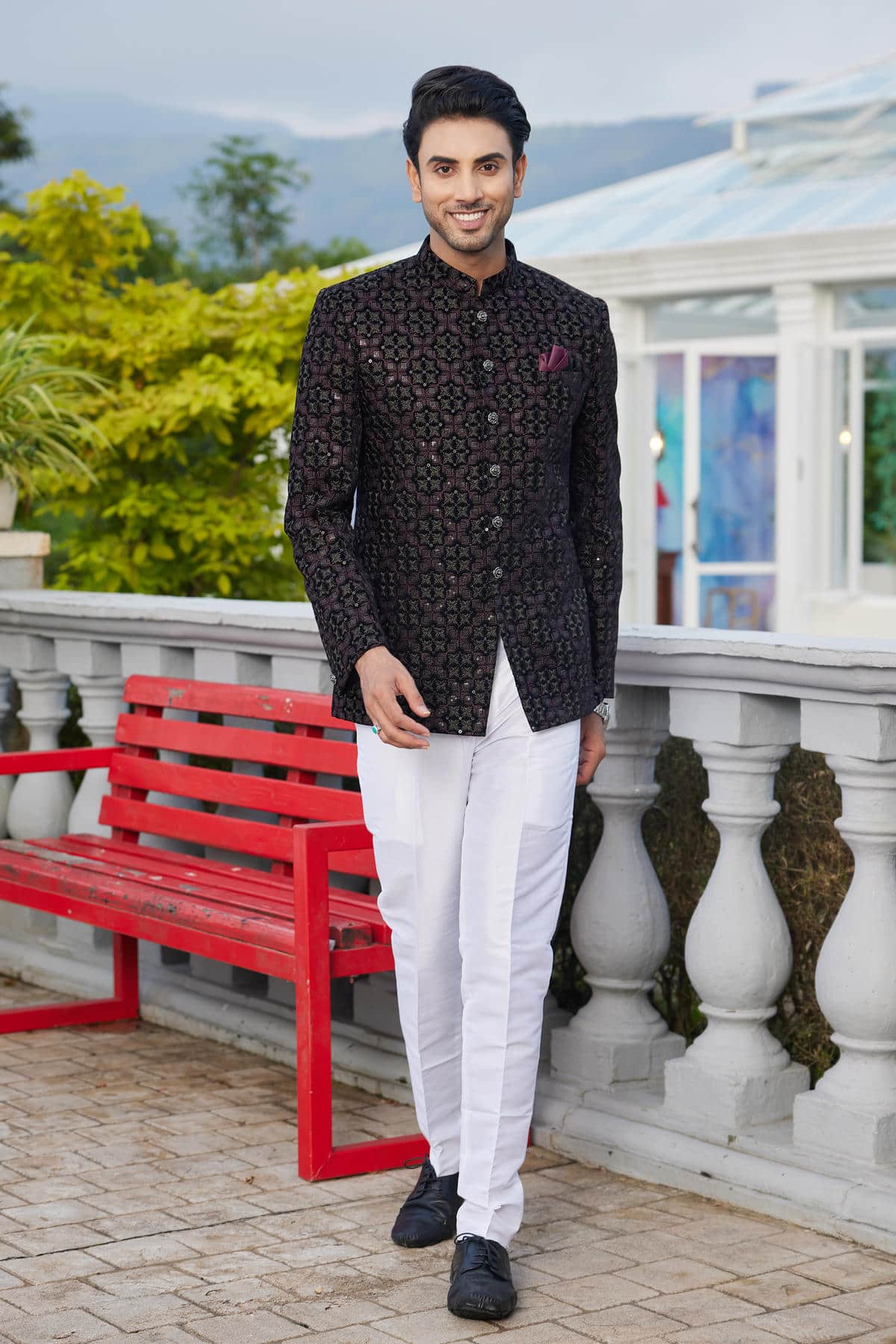 Black Colour Thread Work Embroidery Velvet Jodhpuri JP1230644