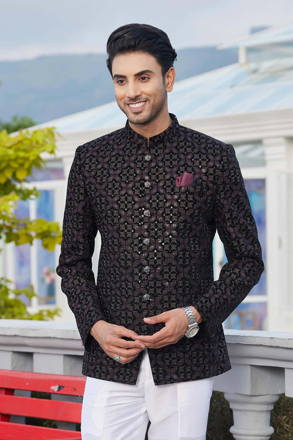 Black Colour Thread Work Embroidery Velvet Jodhpuri JP1230644