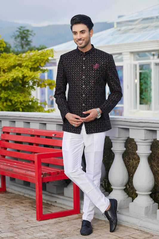 Black Colour Thread Work Embroidery Velvet Jodhpuri JP1230644