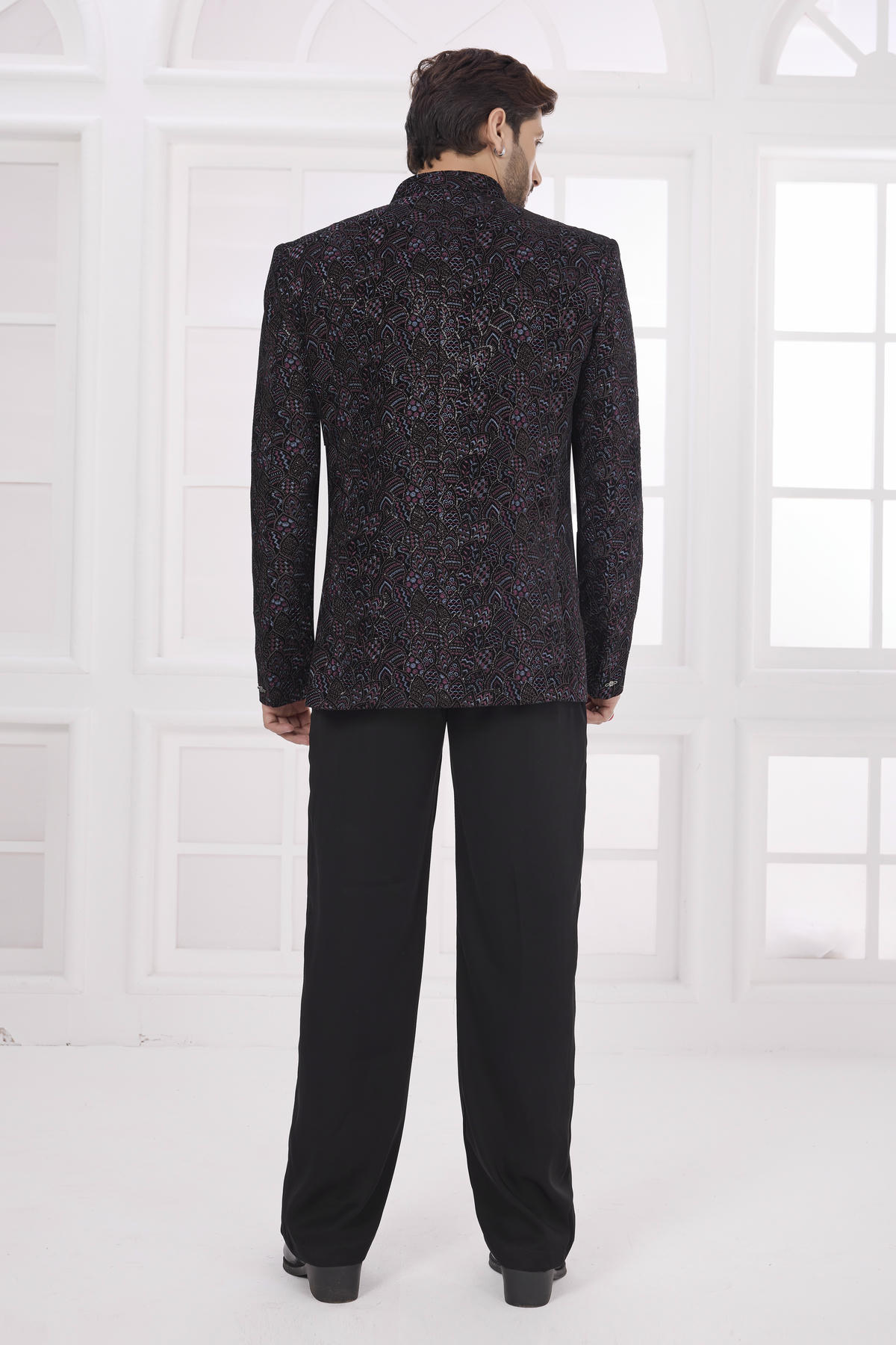 Black Colour Thread Work Embroidery Velvet Jodhpuri