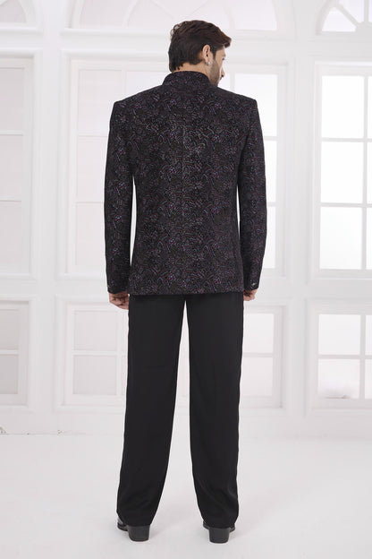 Black Colour Thread Work Embroidery Velvet Jodhpuri