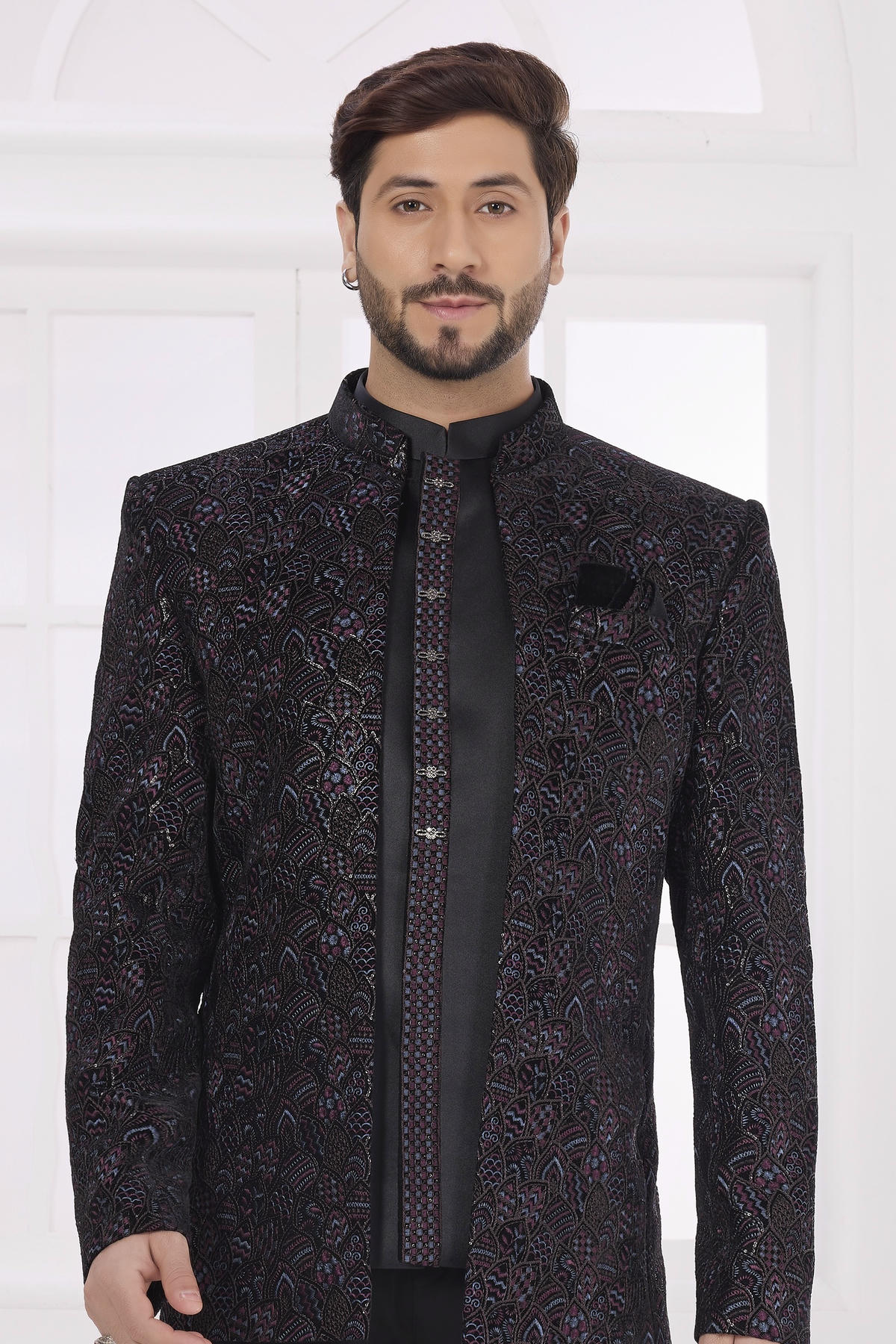 Black Colour Thread Work Embroidery Velvet Jodhpuri