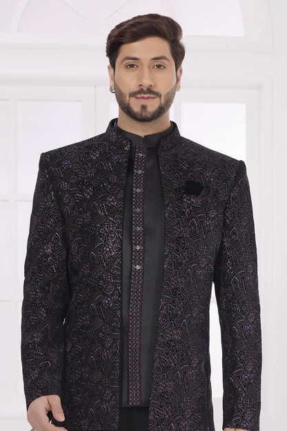 Black Colour Thread Work Embroidery Velvet Jodhpuri