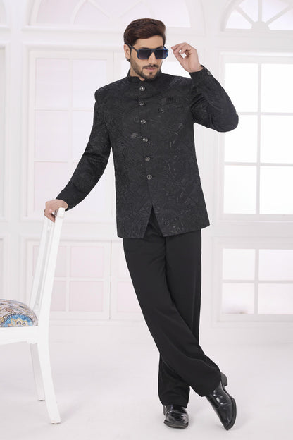 Black Colour Thread Work Embroidery Velvet Jodhpuri