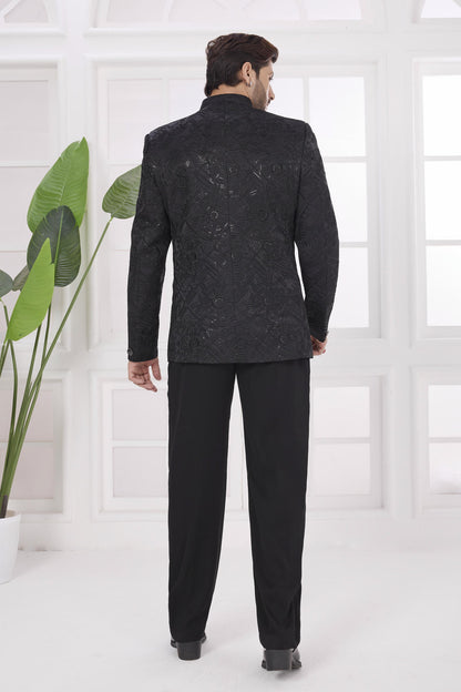 Black Colour Thread Work Embroidery Velvet Jodhpuri
