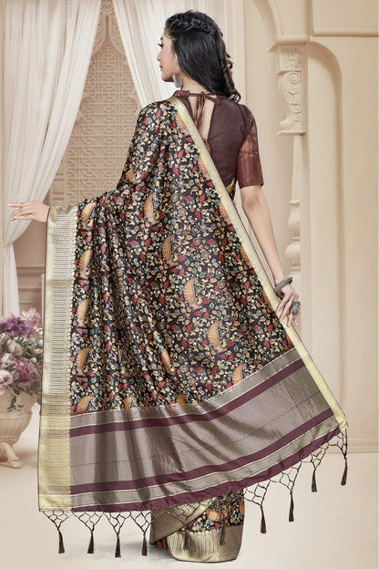 Black Colour Tussar Silk Printed Saree SD1120648 A
