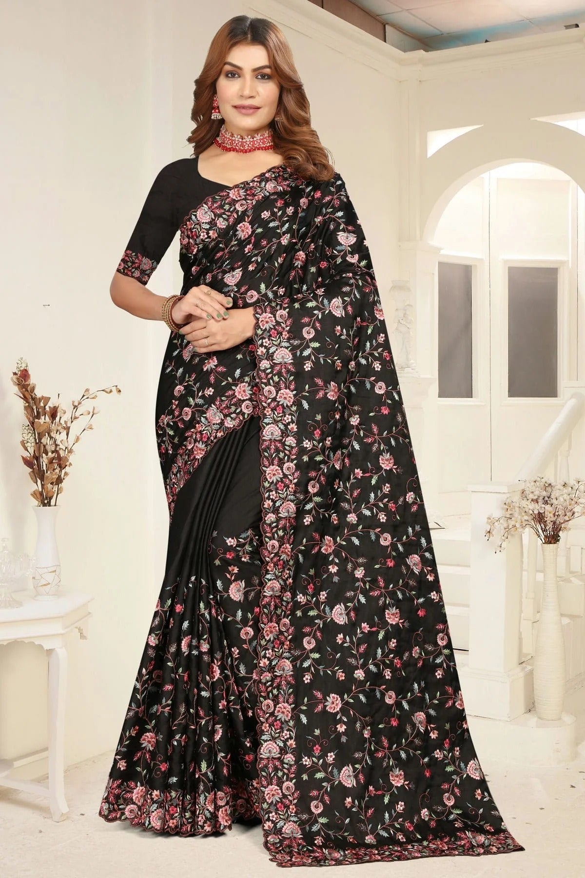 Black Colour Tusser Silk Designer Saree SD1091212