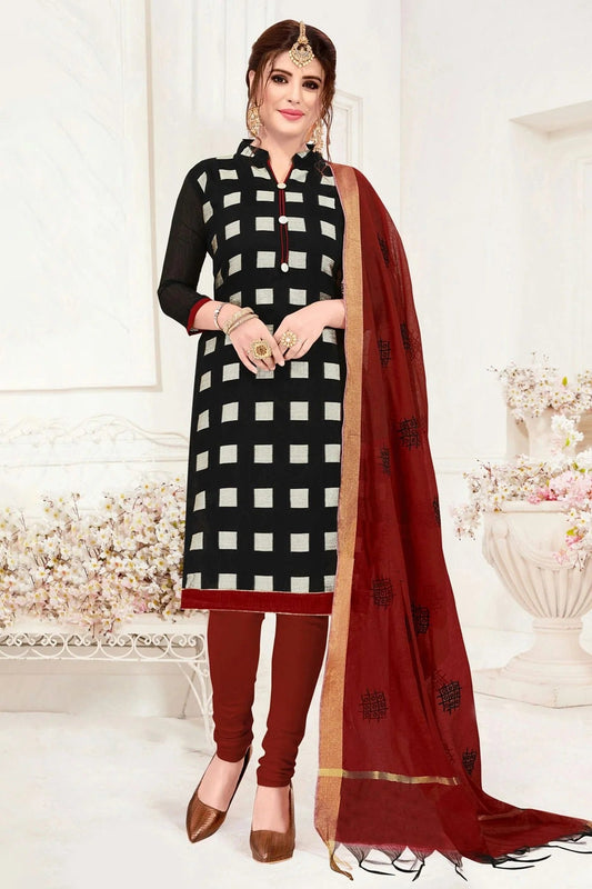Black Colour Unstitched Banarasi Jacquard Churidar Suit US1161069