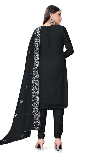 Black Colour Unstitched Chanderi Cotton Churidar Suit US1160690 A