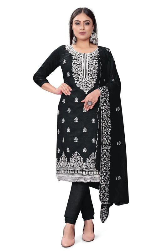 Black Colour Unstitched Chanderi Cotton Churidar Suit US1160690