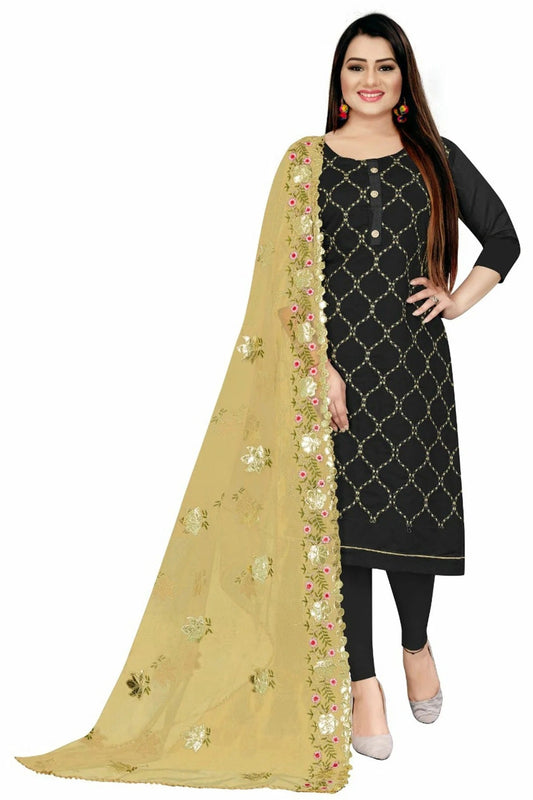 Black Colour Unstitched Chanderi Straight Suit US1160729