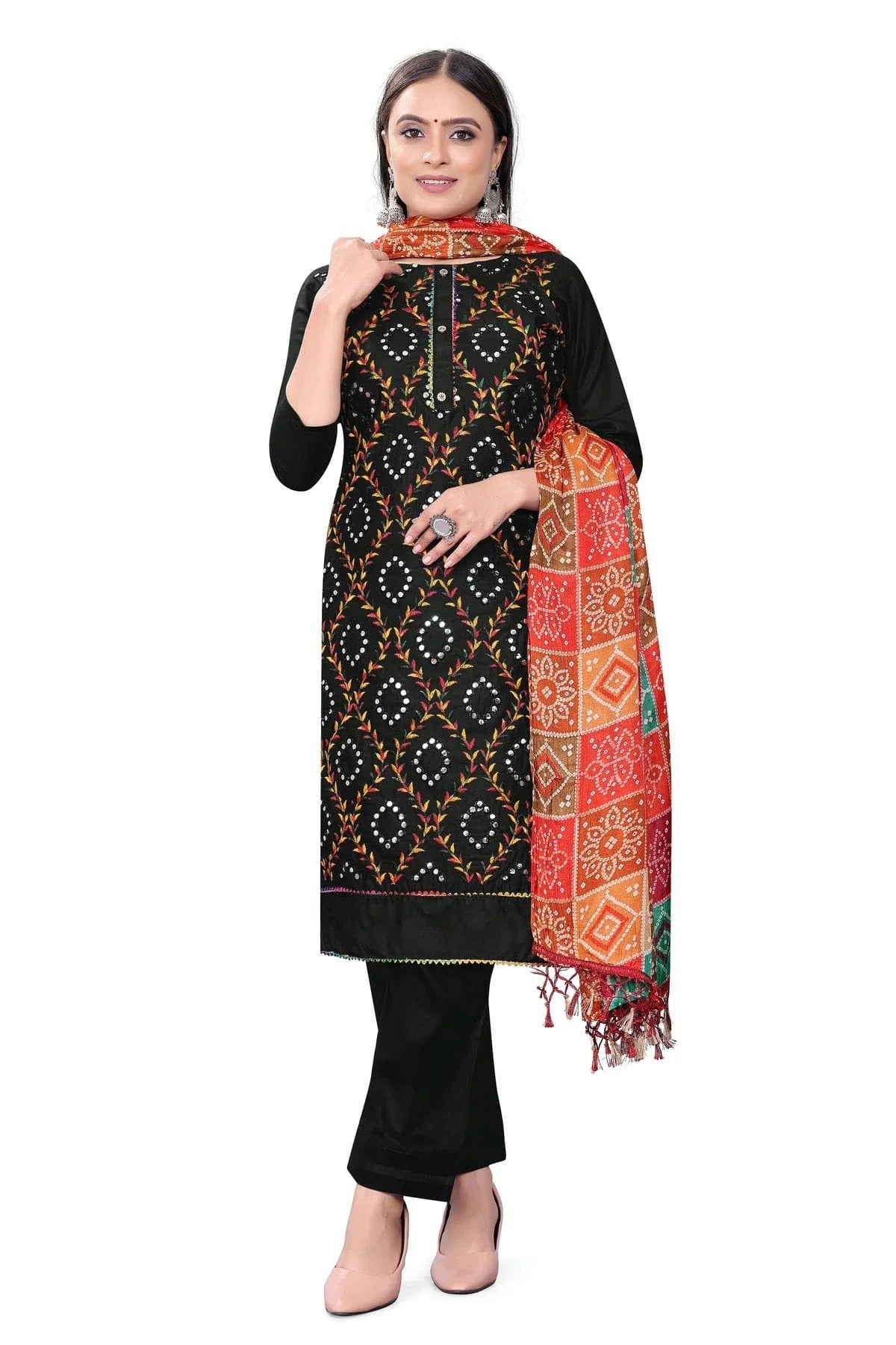 Black Colour Unstitched Cotton Pant Style Suit US1160669