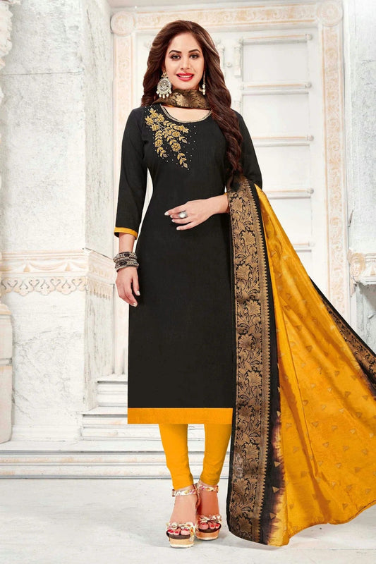 Black Colour Unstitched Cotton South Slub Churidar Suit US1161097