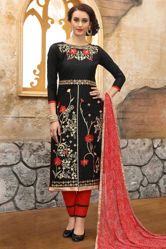 Black Colour Unstitched Cotton Straight Suit US1161091