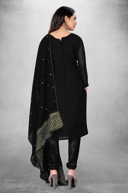 Black Colour Unstitched Georgette Churidar Suit US1160817 A