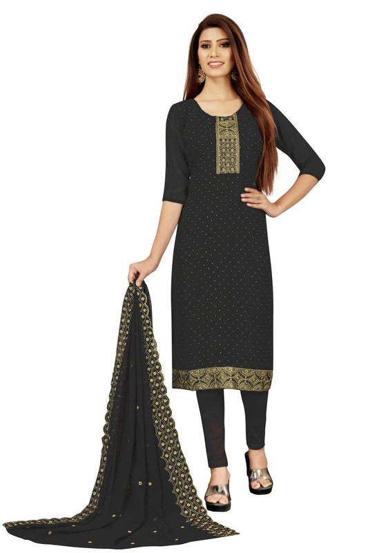 Black Colour Unstitched Georgette Straight Suit US1160744
