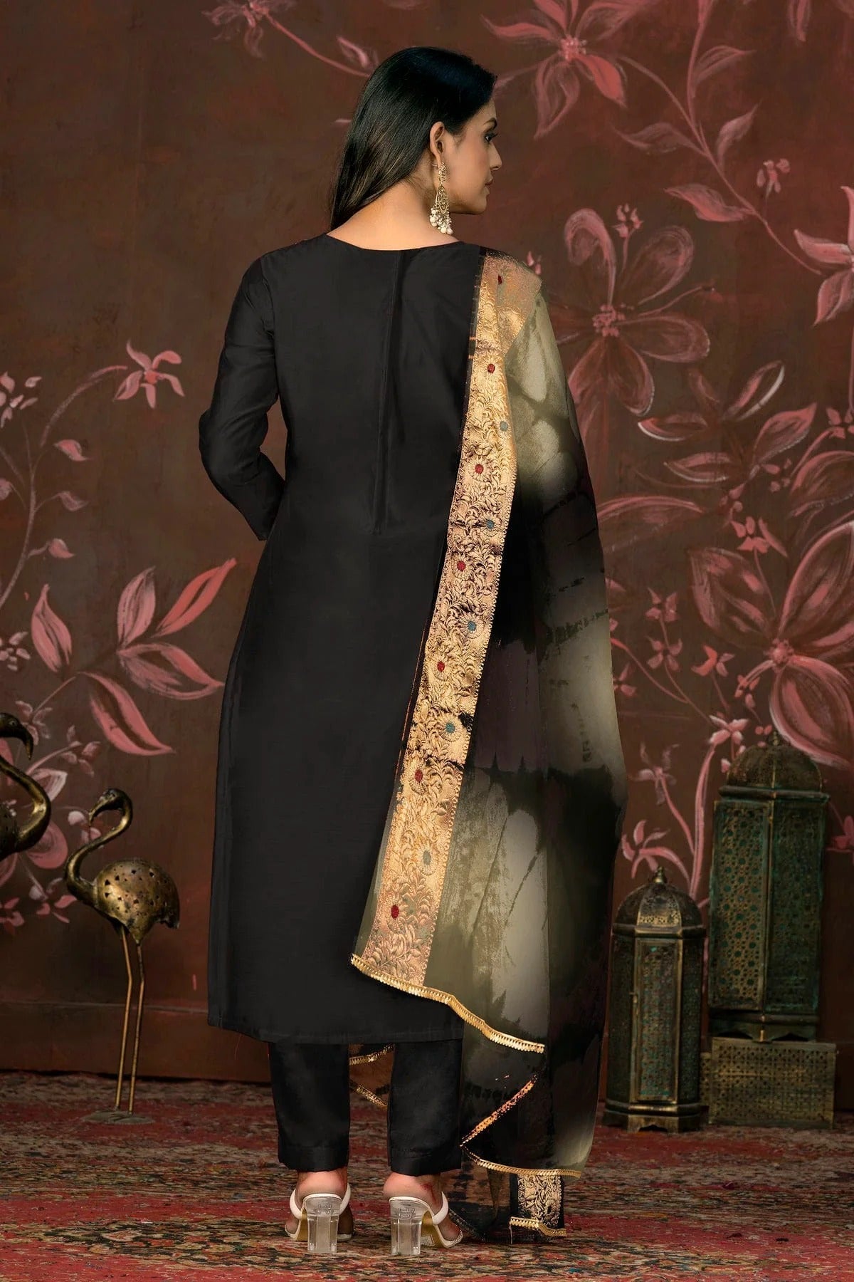 Black Colour Unstitched Modal Cotton Jacquard Pant Style Suit US1161279 A
