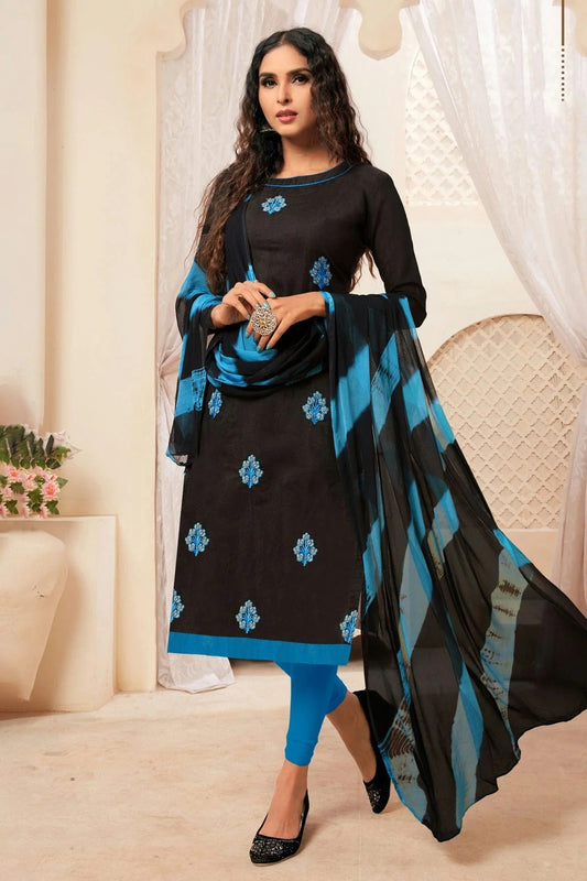 Black Colour Unstitched Modal Silk Straight Suit US1161129