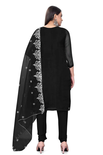 Black Colour Unstitched Organza Churidar Suit US1160694 A