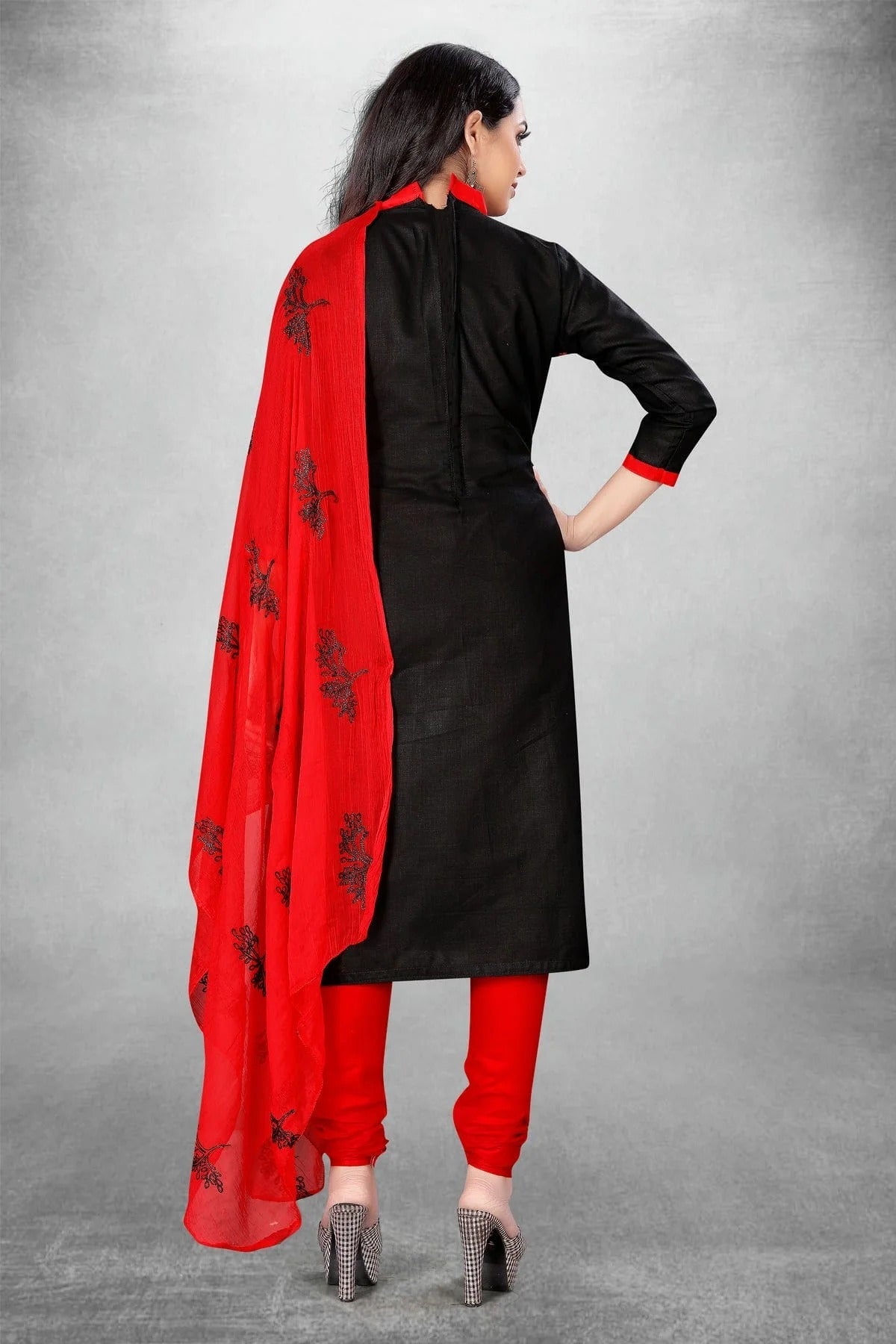 Black Colour Unstitched Slub Cotton Churidar Suit US1160749 A