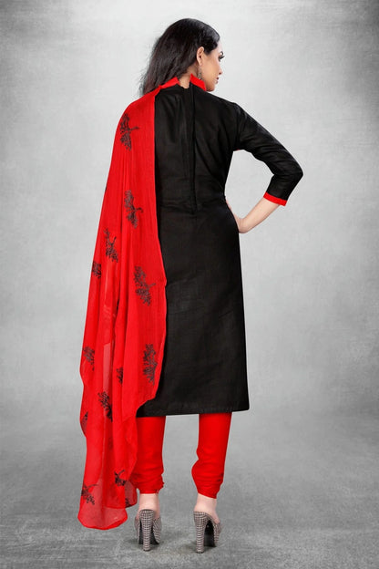 Black Colour Unstitched Slub Cotton Churidar Suit US1160749 A