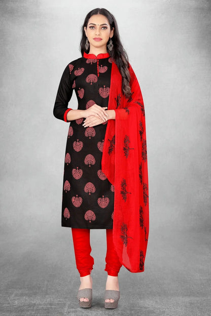 Black Colour Unstitched Slub Cotton Churidar Suit US1160749