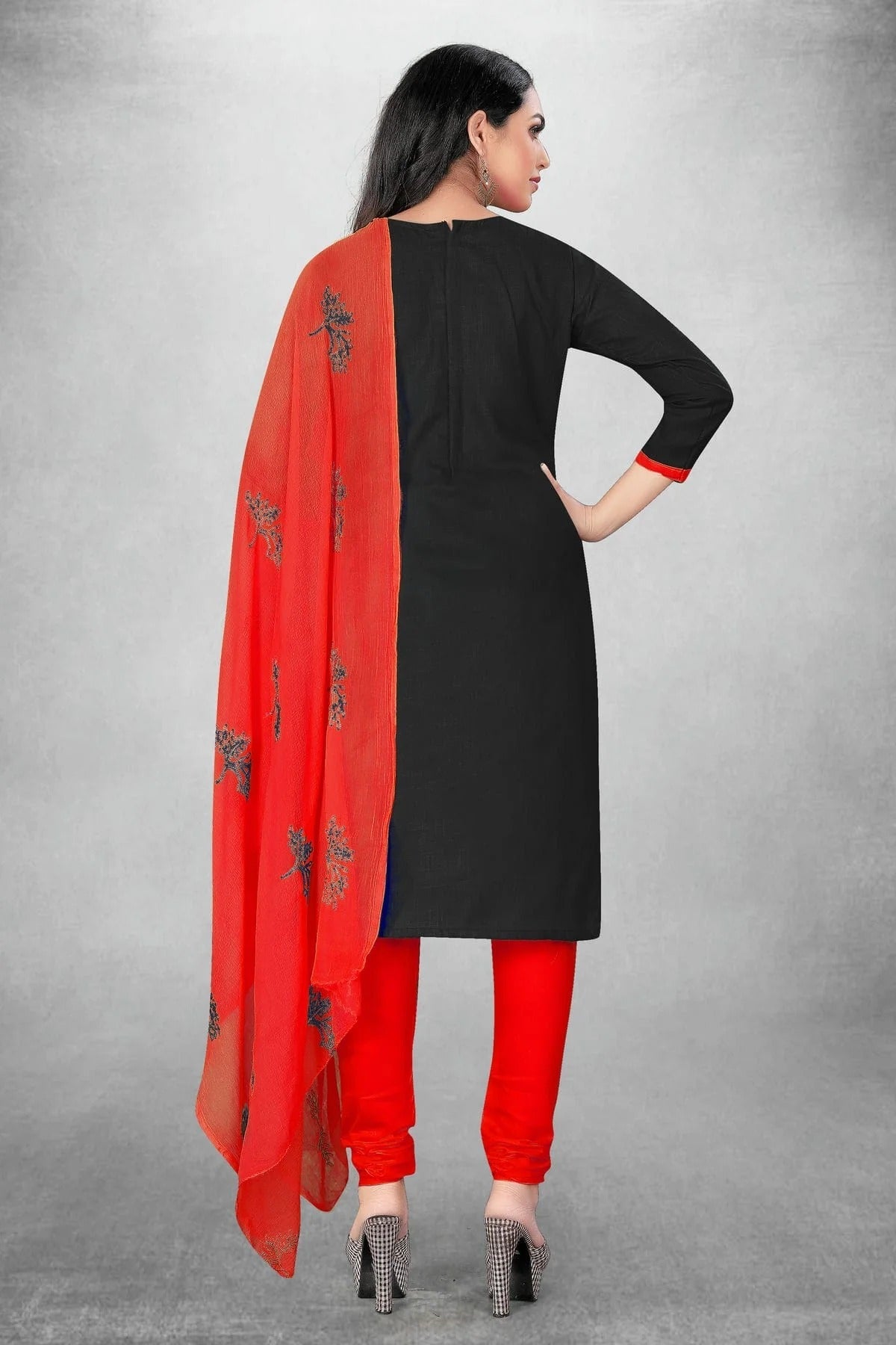 Black Colour Unstitched Slub Cotton Churidar Suit US1160752 A
